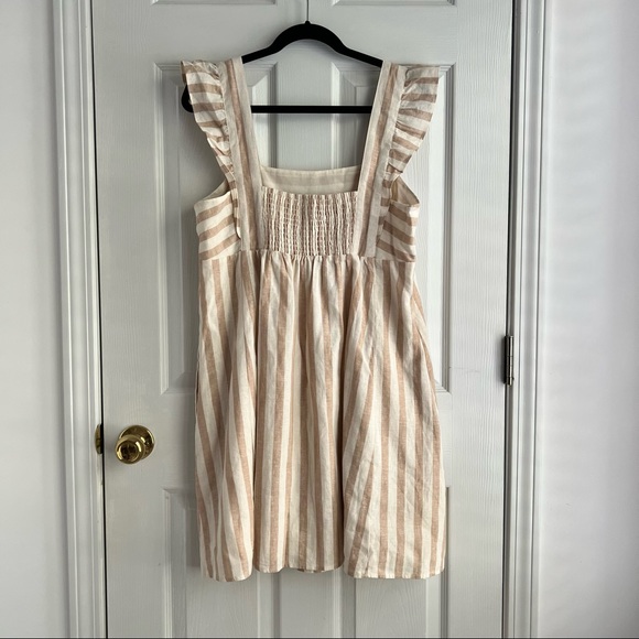 Draper James Linen Blend Babydoll Dress in Awning Stripe Tan Cream Size L - Picture 5 of 14